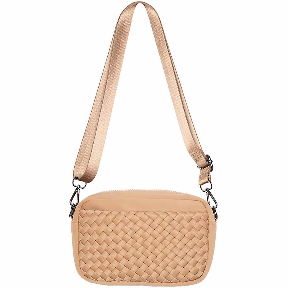 NEW KATYDID women's woven crossbody bag in camel